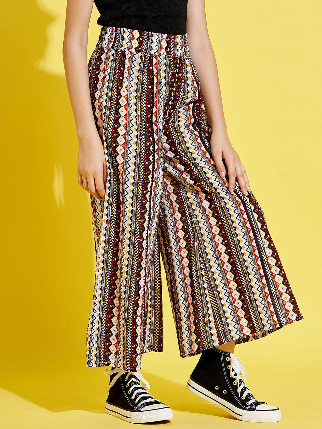 Cherry Jerry Girls Maroon Ethnic Motifs Printed Relaxed Cotton Trousers