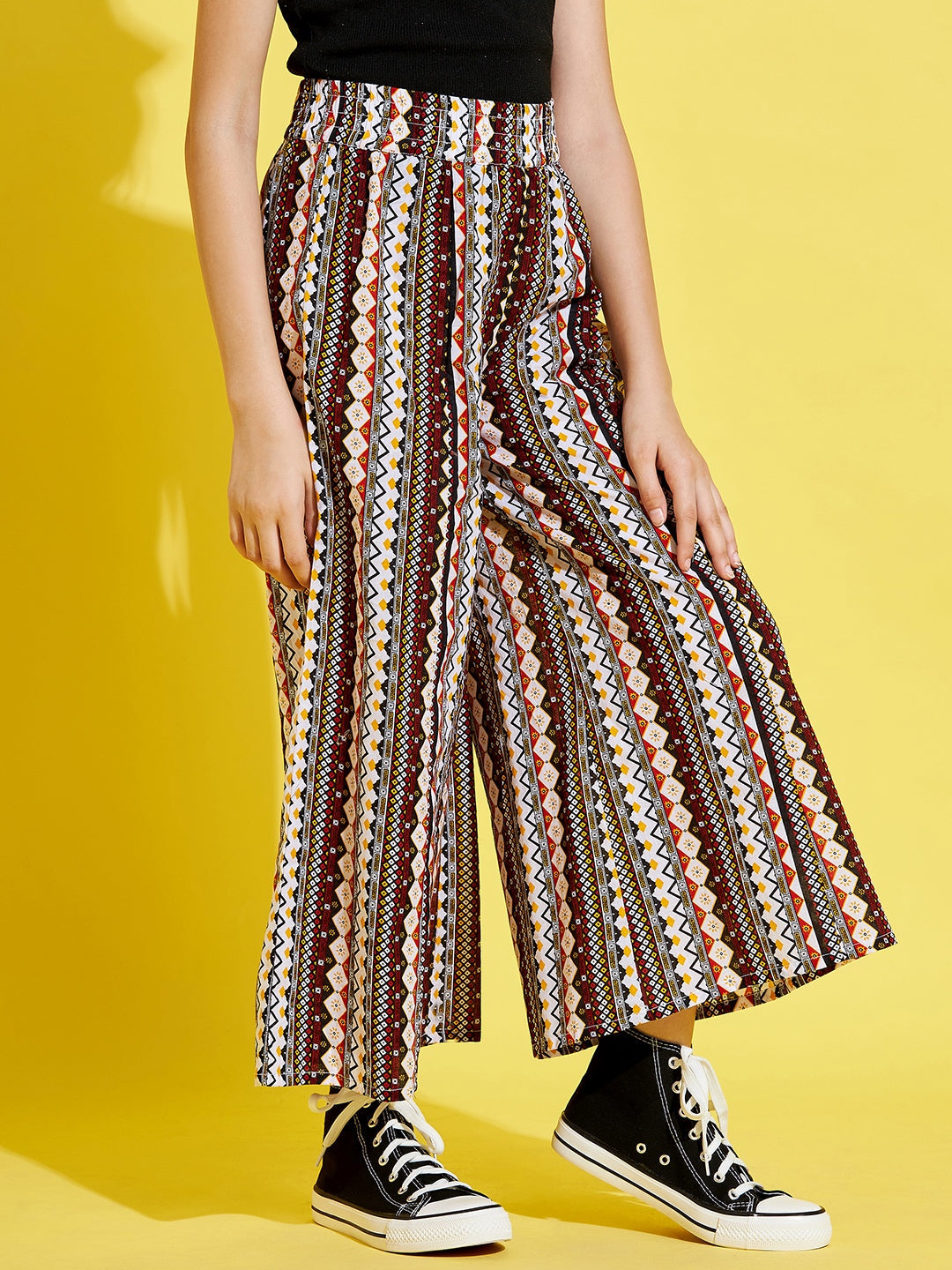 Cherry Jerry Girls Maroon Ethnic Motifs Printed Relaxed Cotton Trousers