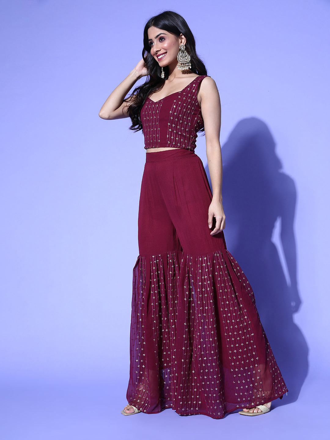 PANIT Women Woven Design Poly Georgette New Neckline Kurta Set