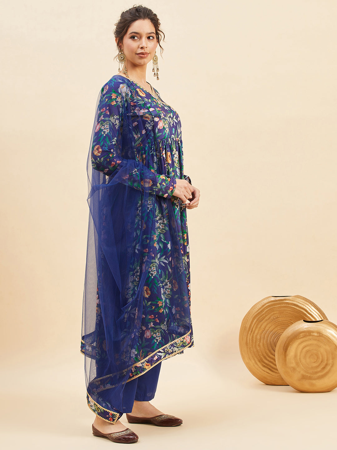 Angrakha Anarkali Kurta With Trousers & Dupatta