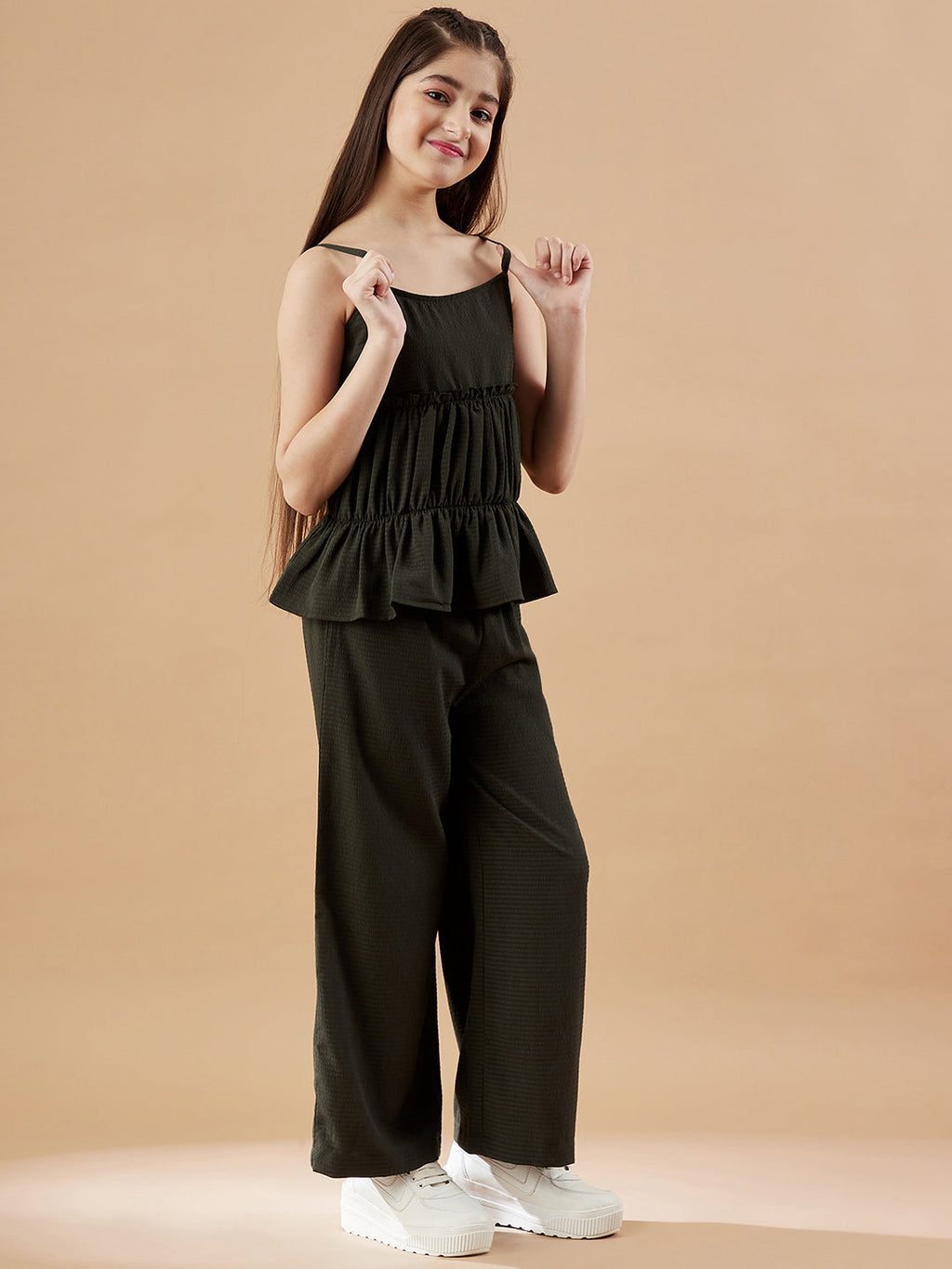 Girls Olive Top with Trousers Set