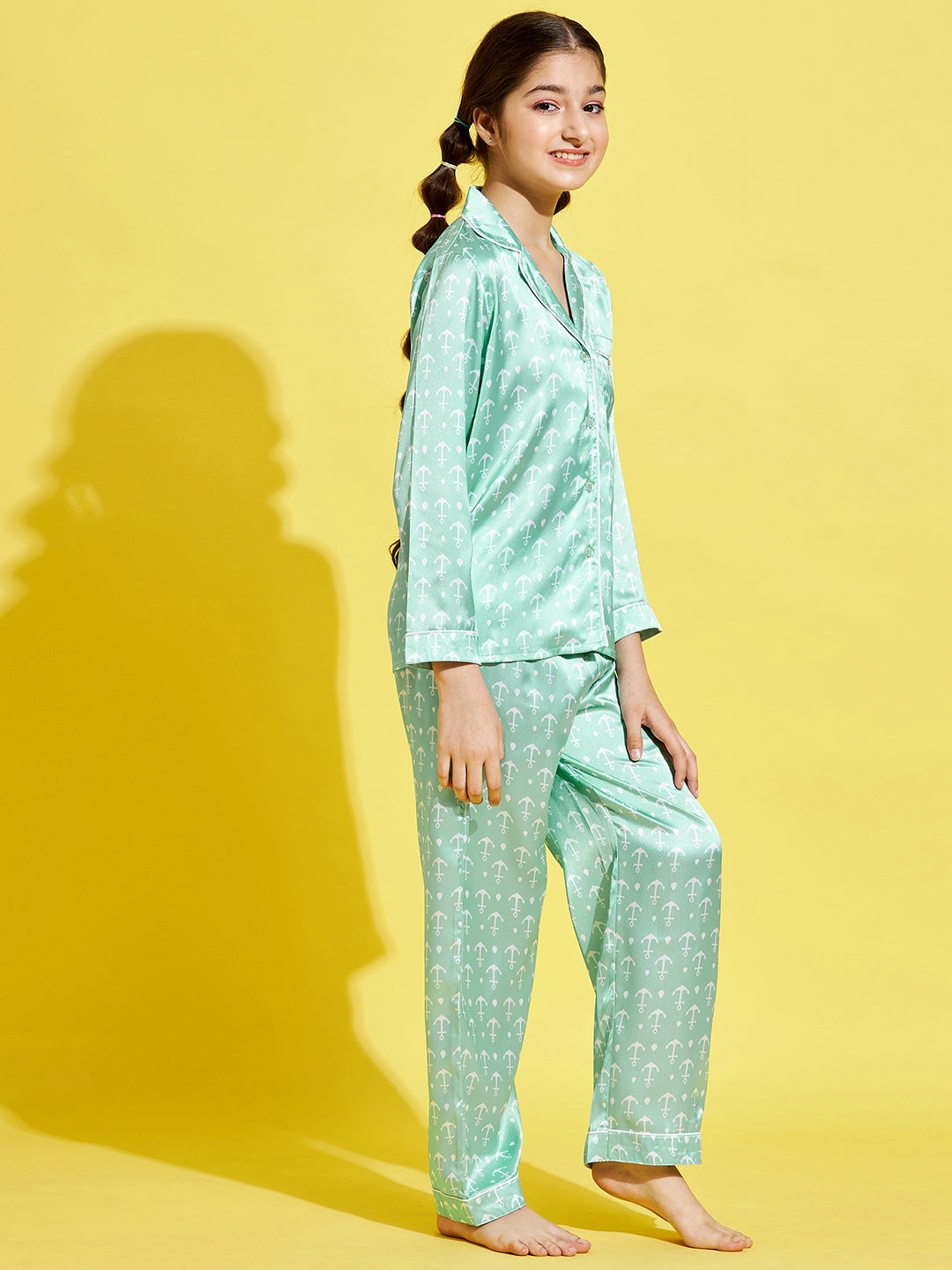 Cherry Jerry Girls Turquoise Blue Printed Nightsuit
