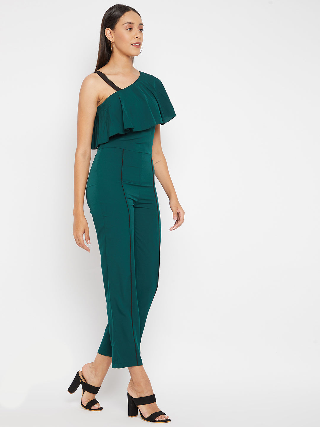 Green Basic Jumpsuit with Ruffles