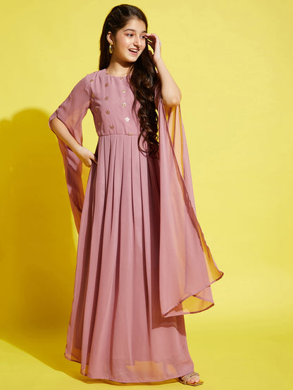 Girls Pink Georgette Maxi Dress