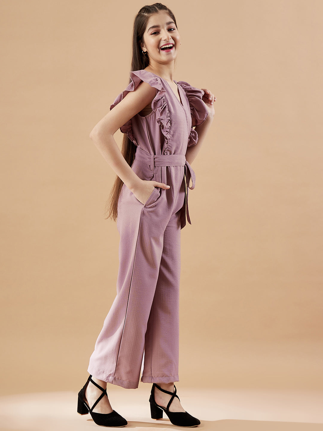 Girls Mauve Basic Jumpsuit