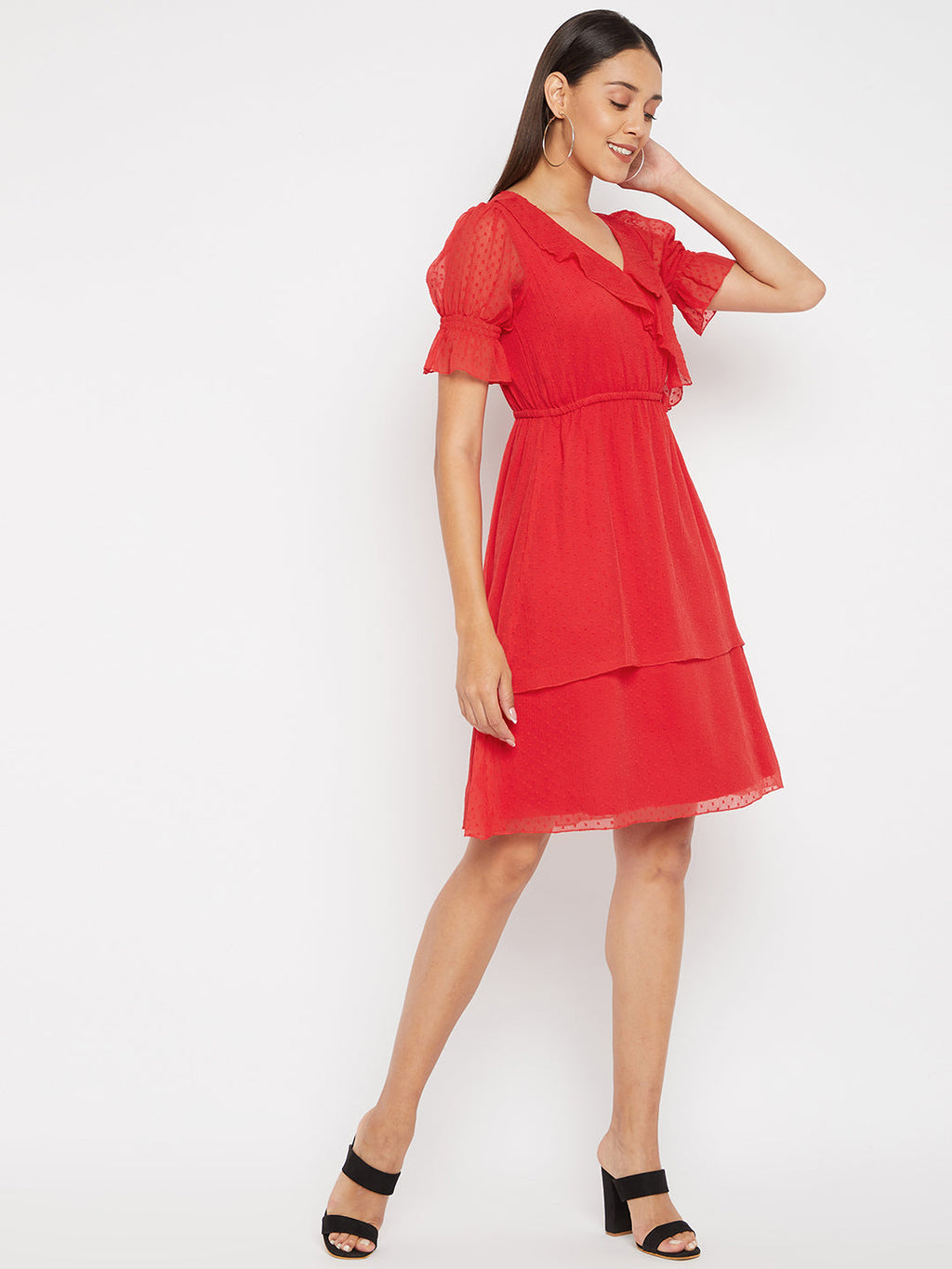 Women Red layered wrap Dress