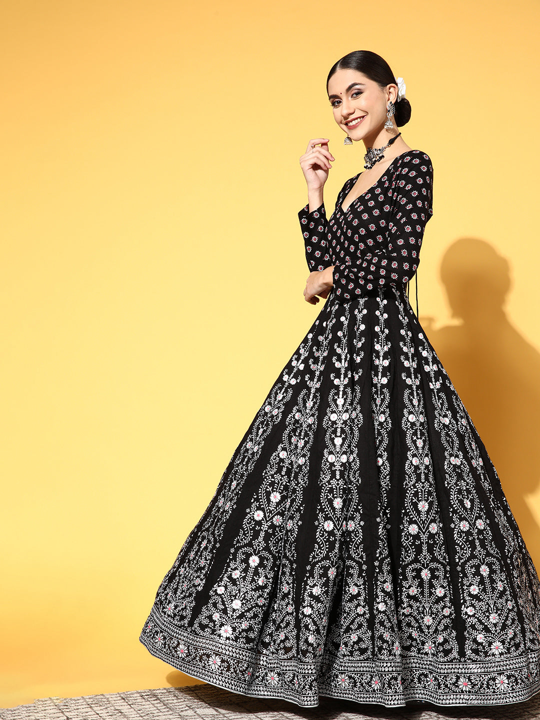 PANIT Black Ethnic Motifs Swirling Volume Dress