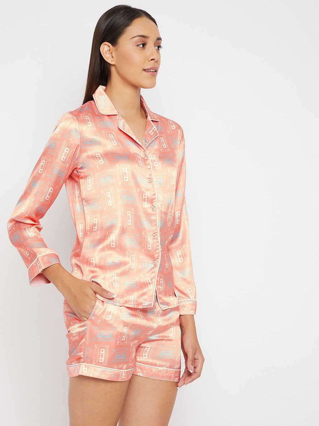 Women Pink & Beige Printed Night suit