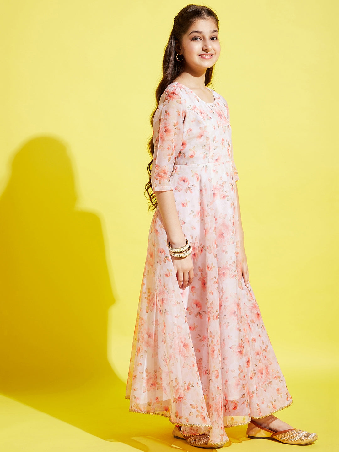 Peach-Coloured Floral Maxi Maxi Dress