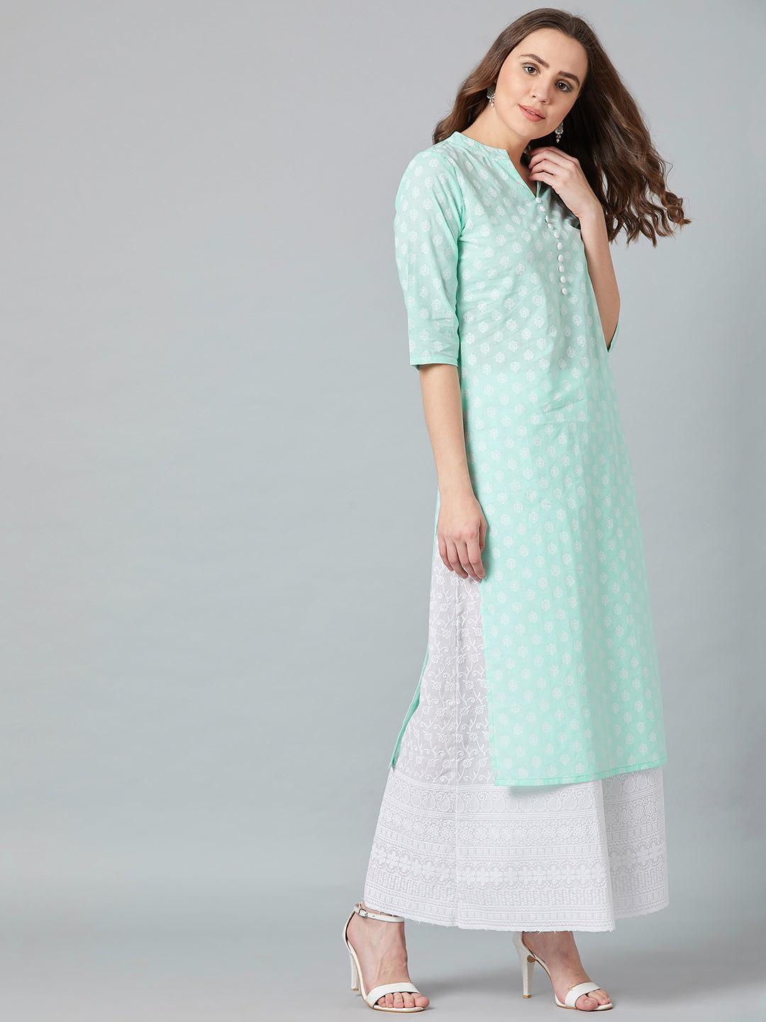 Women Turquoise Blue Printed Straight Kurta