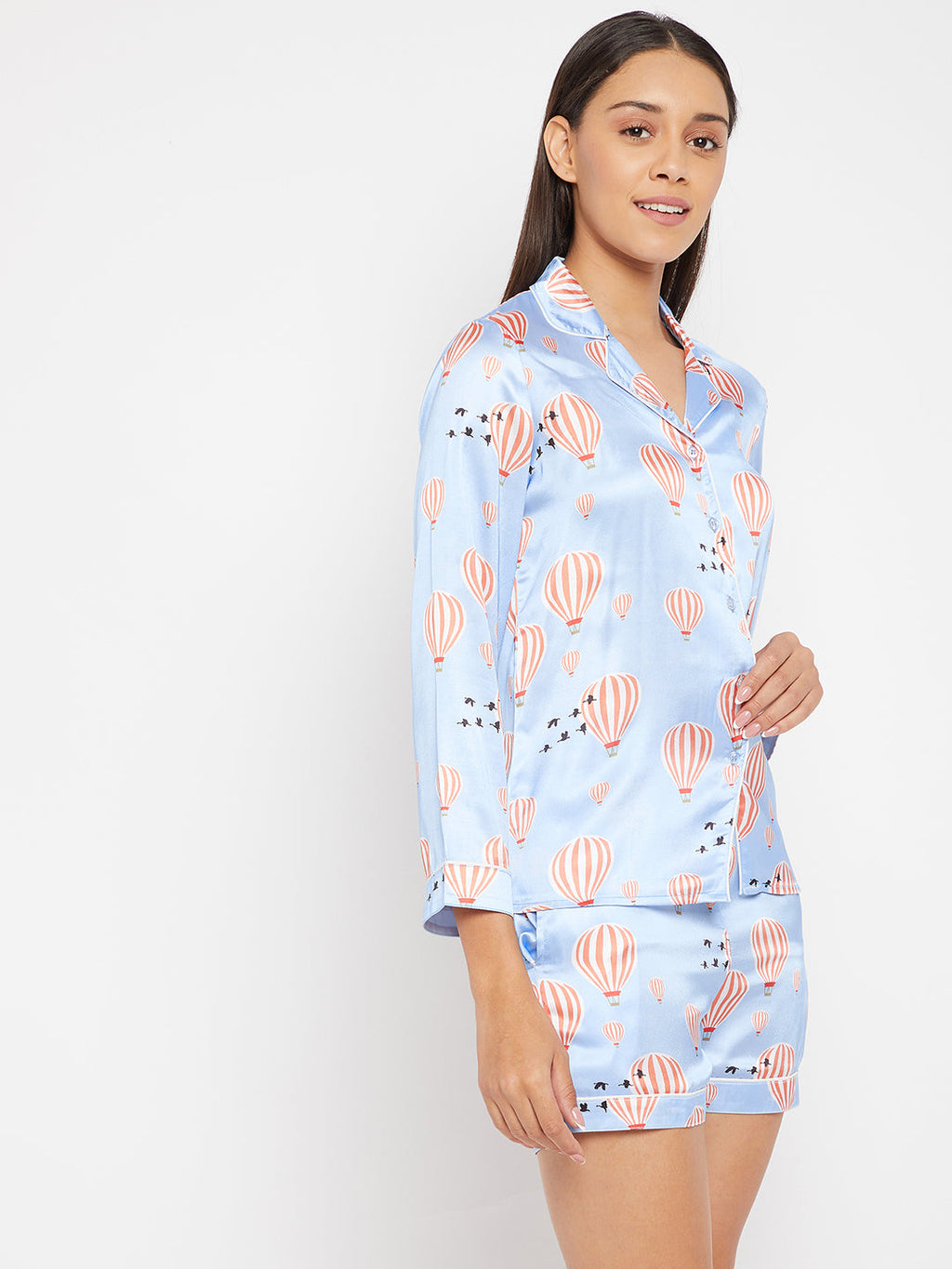 Women Blue & Red Printed Night suit
