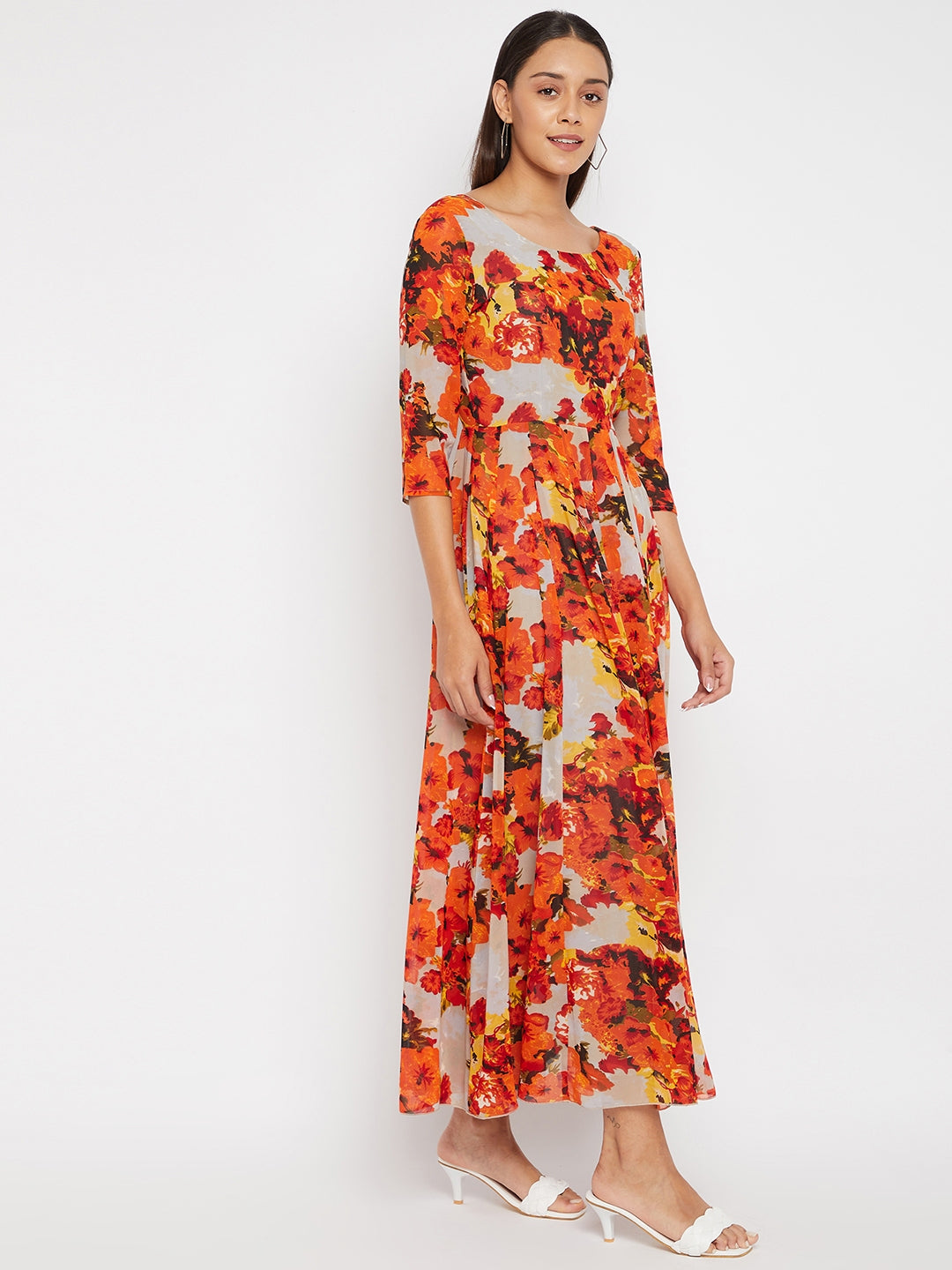 Multicoloured Floral Print Maxi Dress
