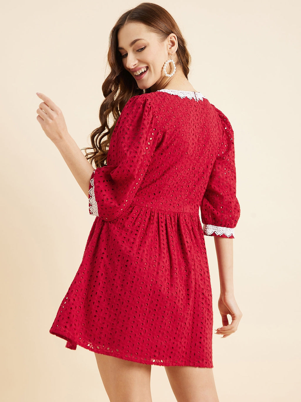 Women Maroon V-Neck Fit & Flare Mini Dress