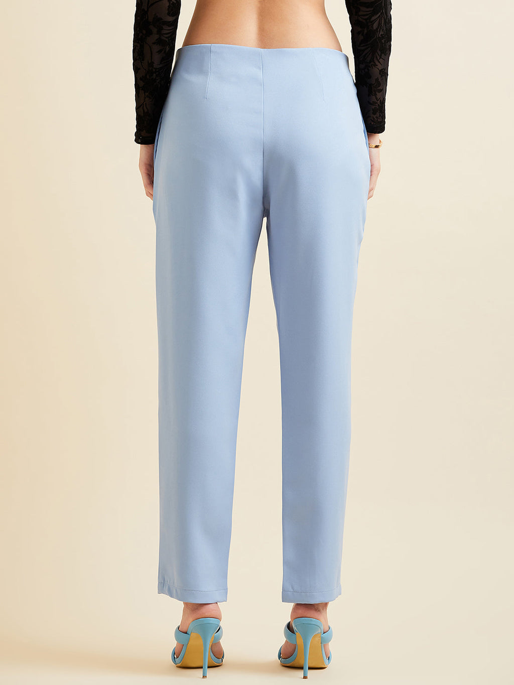 Smart Straight Fit High-Rise Wrinkle Free Pleated Cigarette Trousers