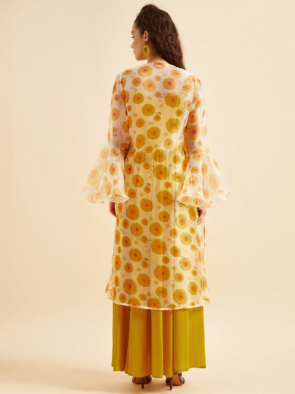 Shoulder Straps Fit & Flare Maxi Ethnic Dress With Printed Shrug