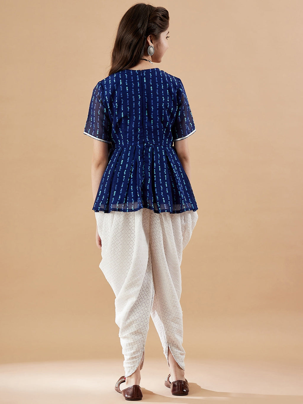 Girls Abstract Printed Empire Kurti With Dhoti Pants
