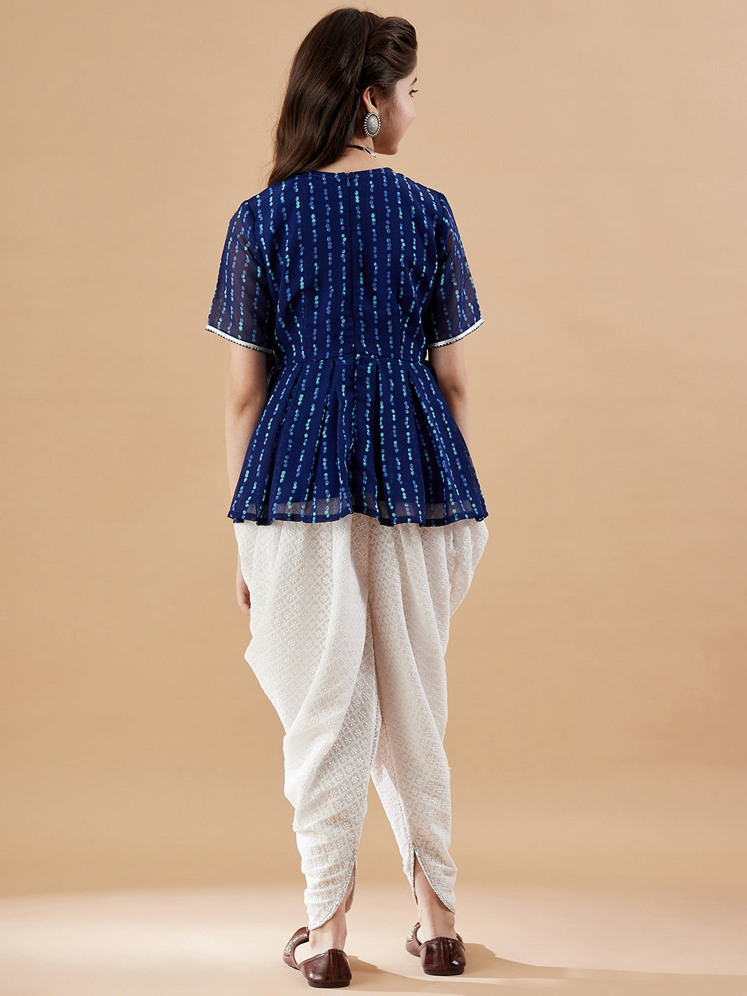 Girls Abstract Printed Empire Kurti With Dhoti Pants