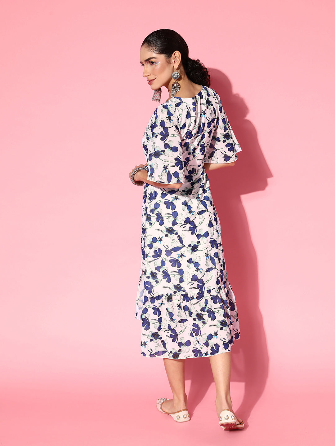 PANIT Women Classic White Floral Twist  Knot Dress