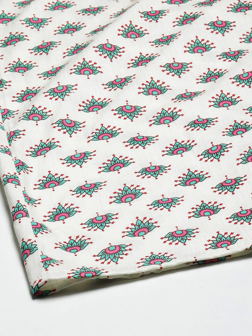 Women Off White & Green Cotton Ethnic Motifs Printed Flared Palazzos