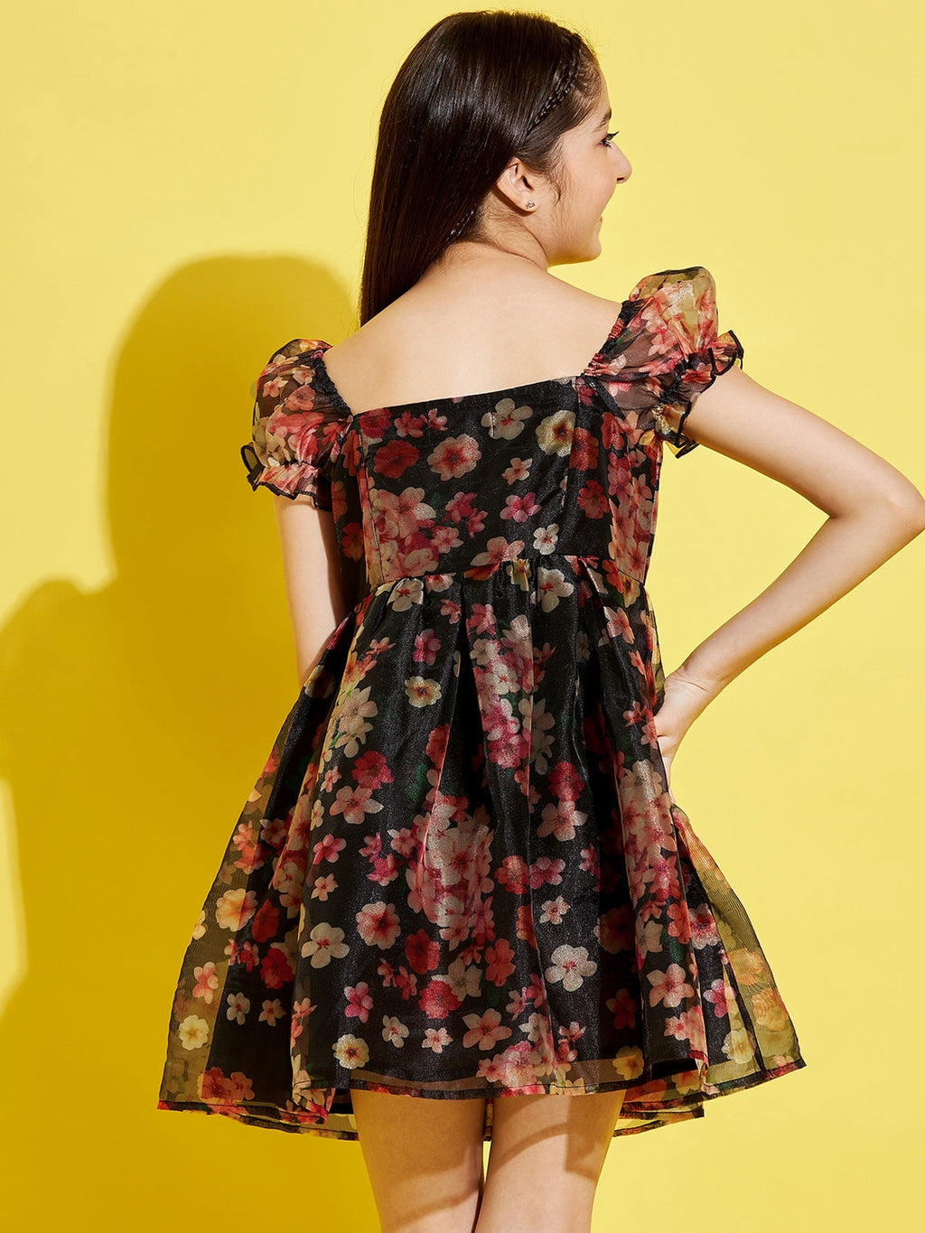Girls Black & Red Floral Dress