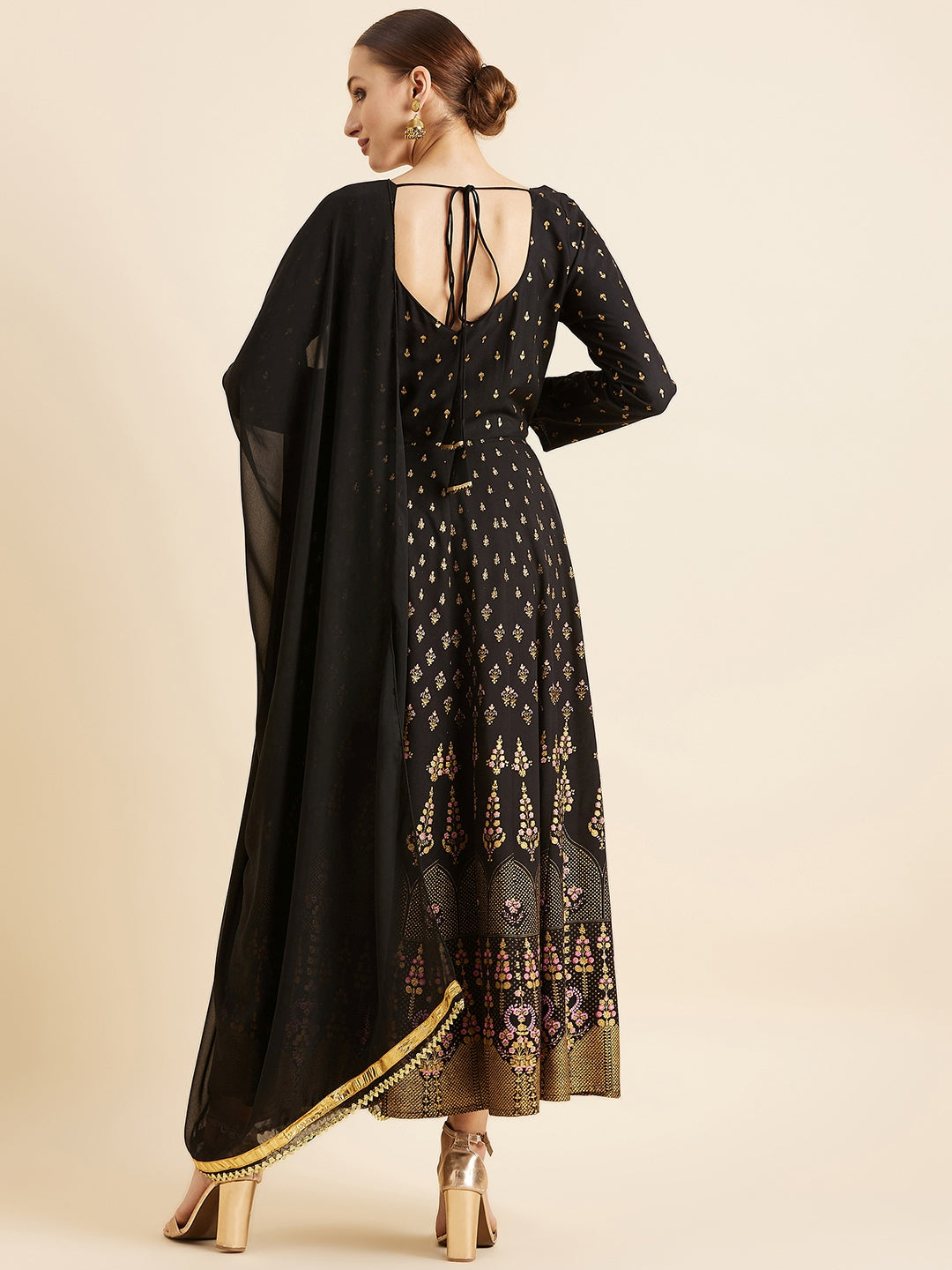 Printed Sweetheart Neck Maxi Ethnic Dress With Dupatta