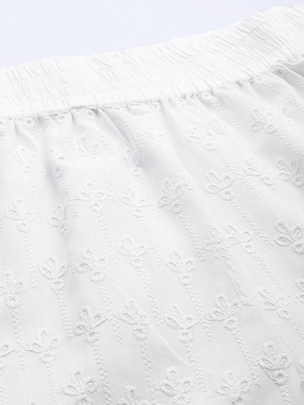 Women White Floral Embroidered Cotton Palazzos