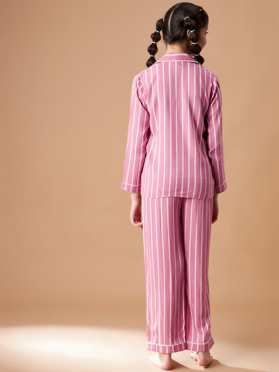Girls Pink Striped Shorts Night Suit Sets