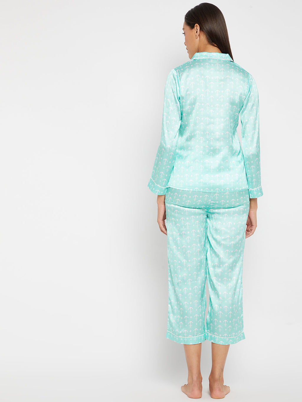 Women Blue & White Printed Night suit
