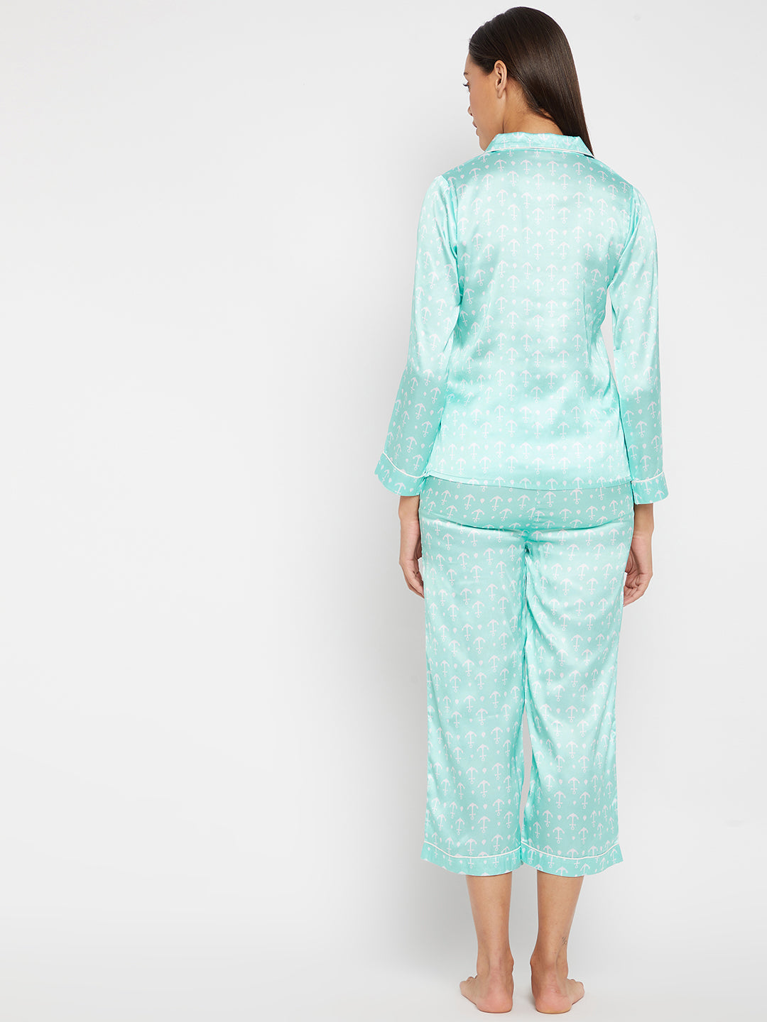 Women Blue & White Printed Night suit