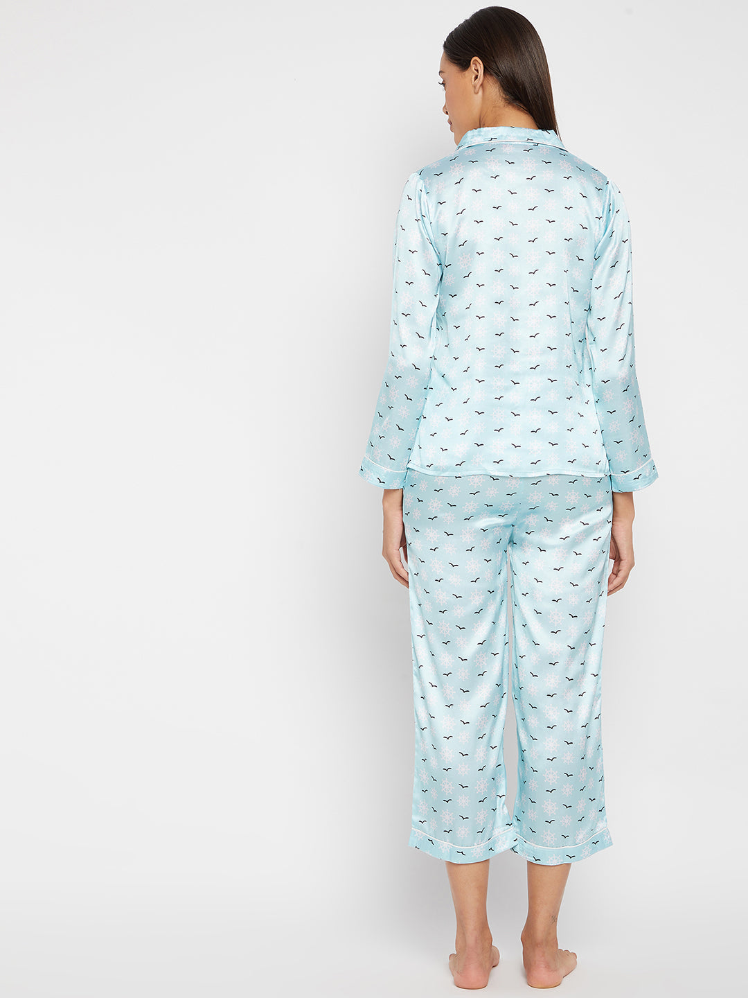 Women Blue & White Printed Night suit
