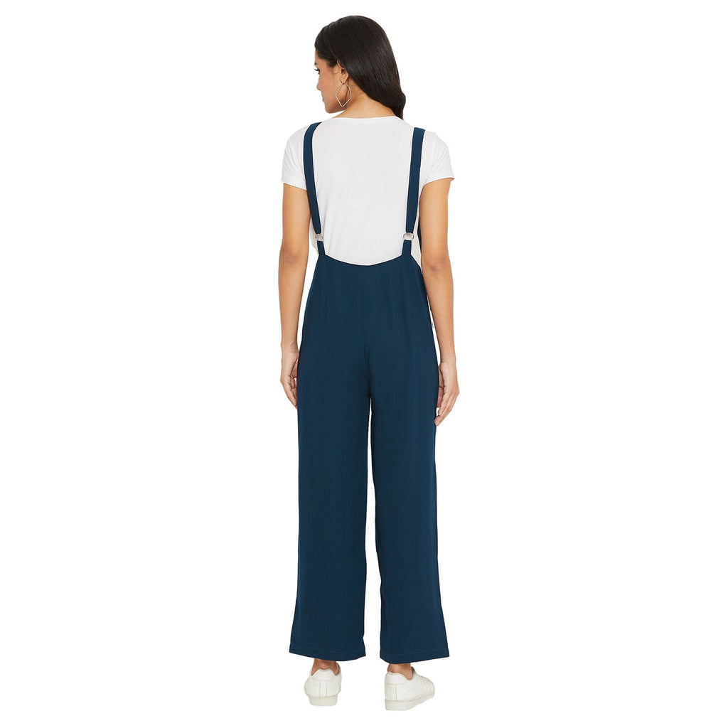Teal solid dungarees with side stripes detail