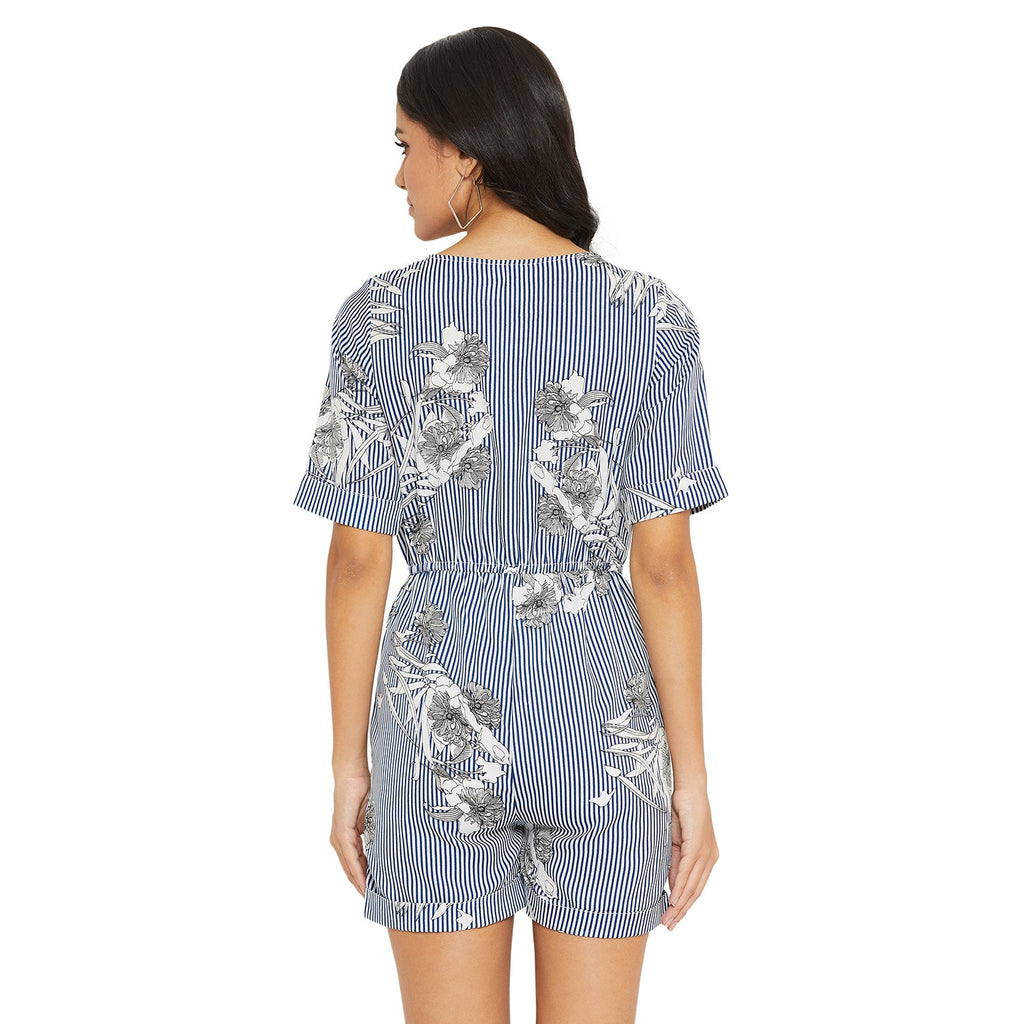 Women's Stripe flower printed romper