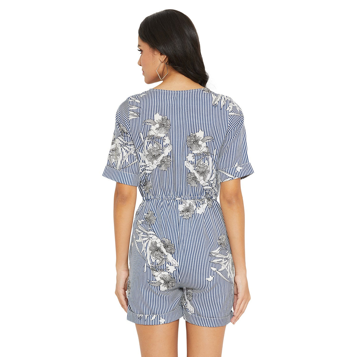 Women's Stripe flower printed romper