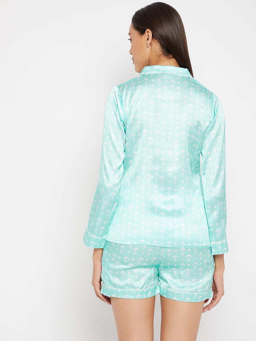Women Blue & White Printed Night suit