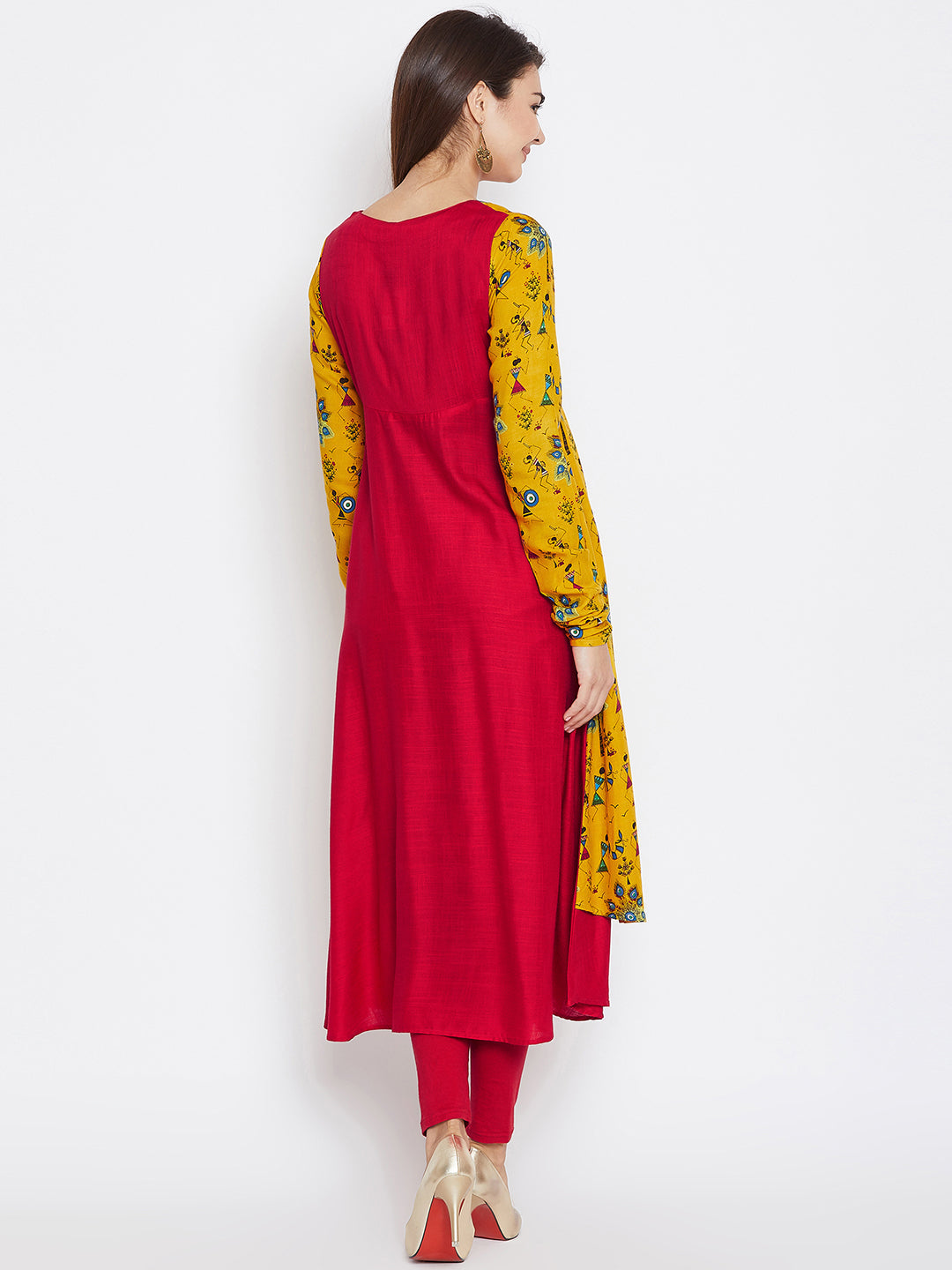 Women Yellow & Red Printed A-Line Kurta