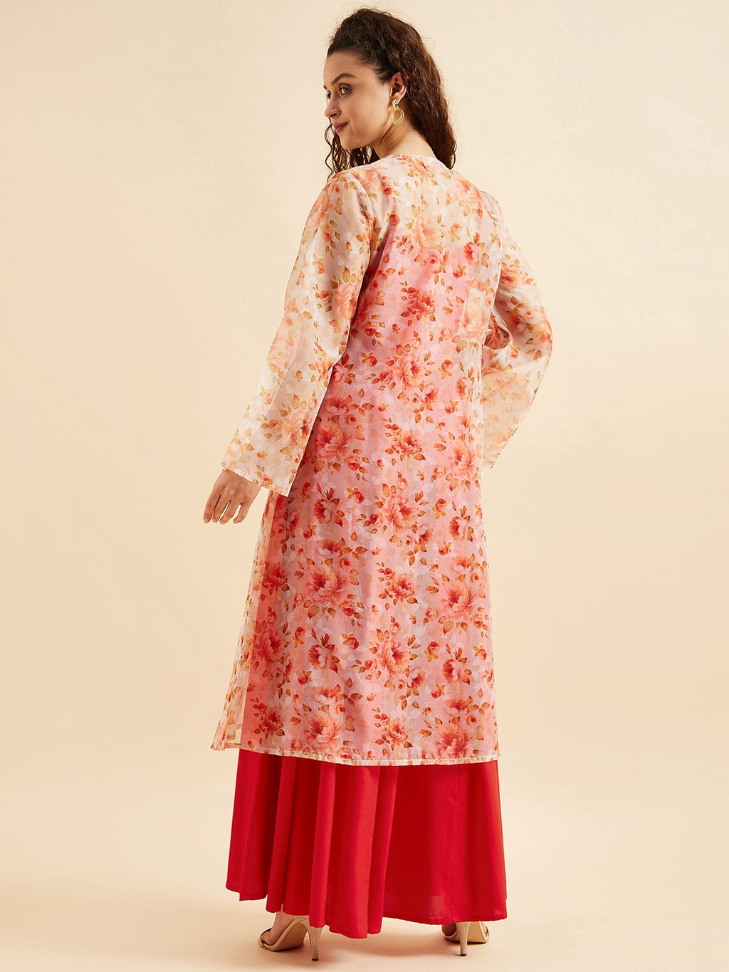 Shoulder Straps Fit & Flare Maxi Ethnic Dress With Printed Shrug