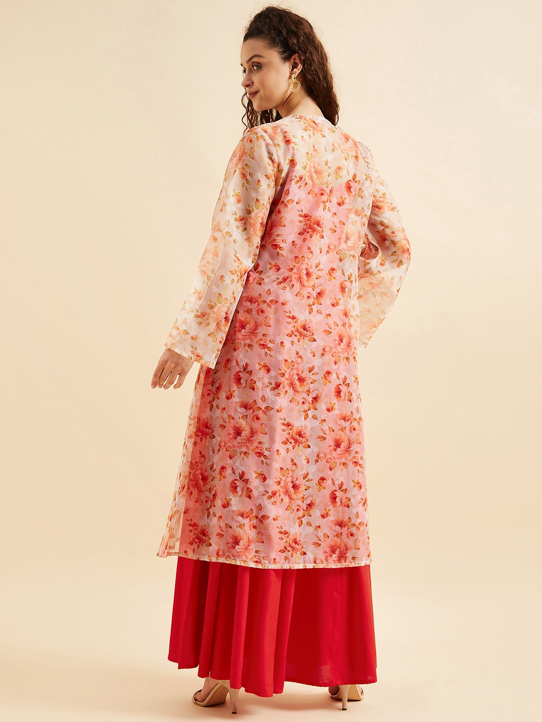 Shoulder Straps Fit & Flare Maxi Ethnic Dress With Printed Shrug