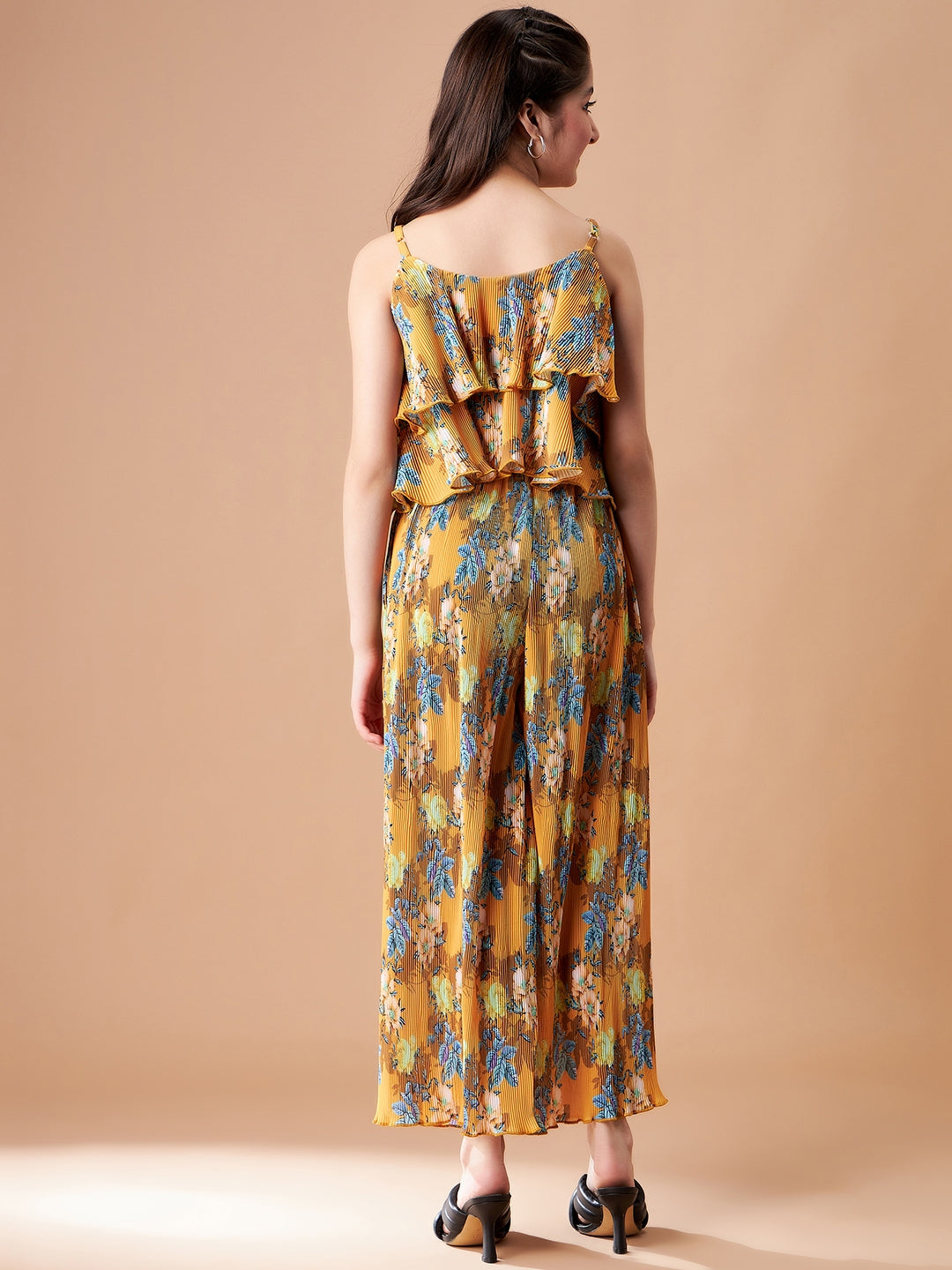 Girls Yellow Floral Printed Top with Trousers
