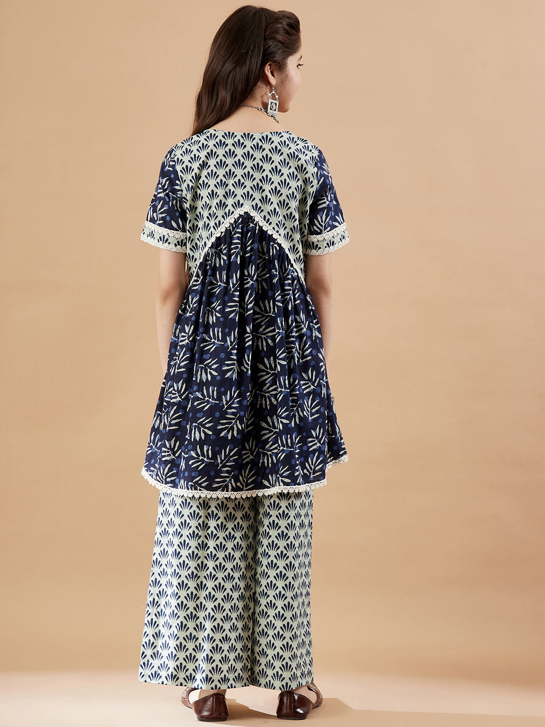 Girls Cotton Printed Panelled Kurti With Palazzos