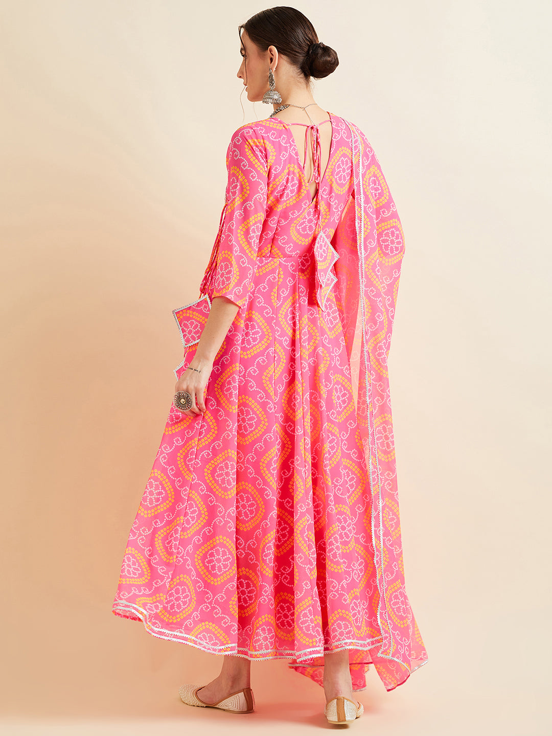 Pink Printed Georgette Angrakha Ethnic Dress With Dupatta