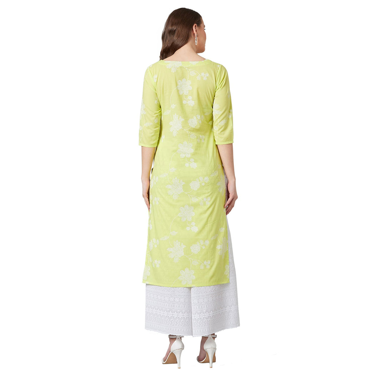 Women Lime Green Printed Straight Kurta