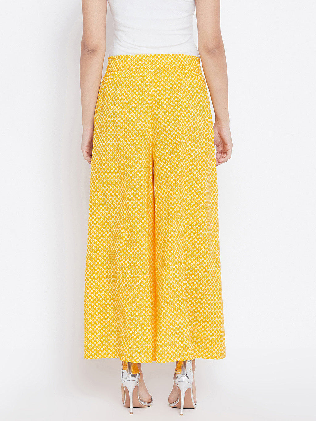 Women Yellow Printed Flared Palazzos