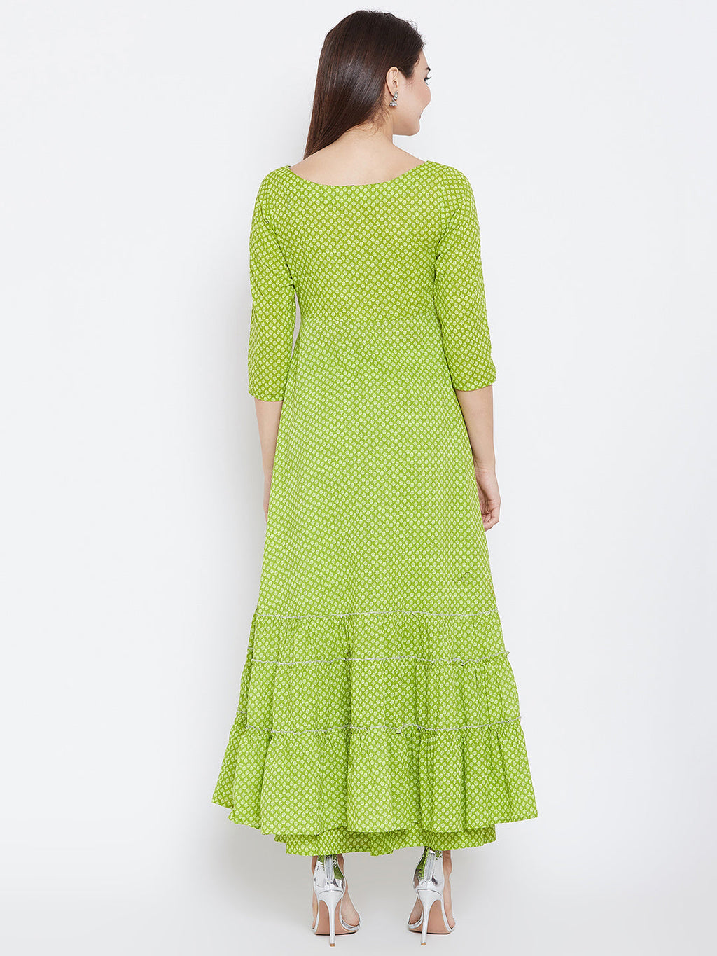 PANIT Women Green Ethnic Motifs Printed Tiered Anarkali Kurta