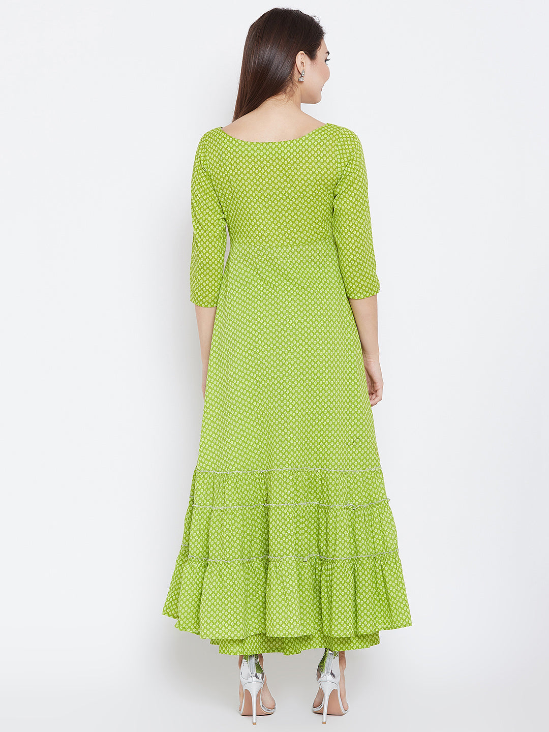 PANIT Women Green Ethnic Motifs Printed Tiered Anarkali Kurta