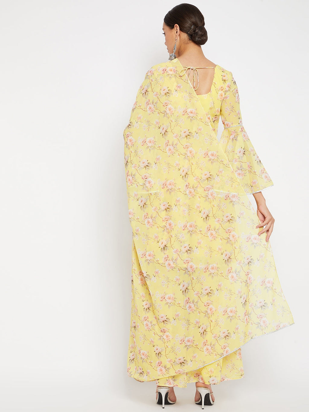 Women Yellow Floral Print Sharara Set With Dupatta