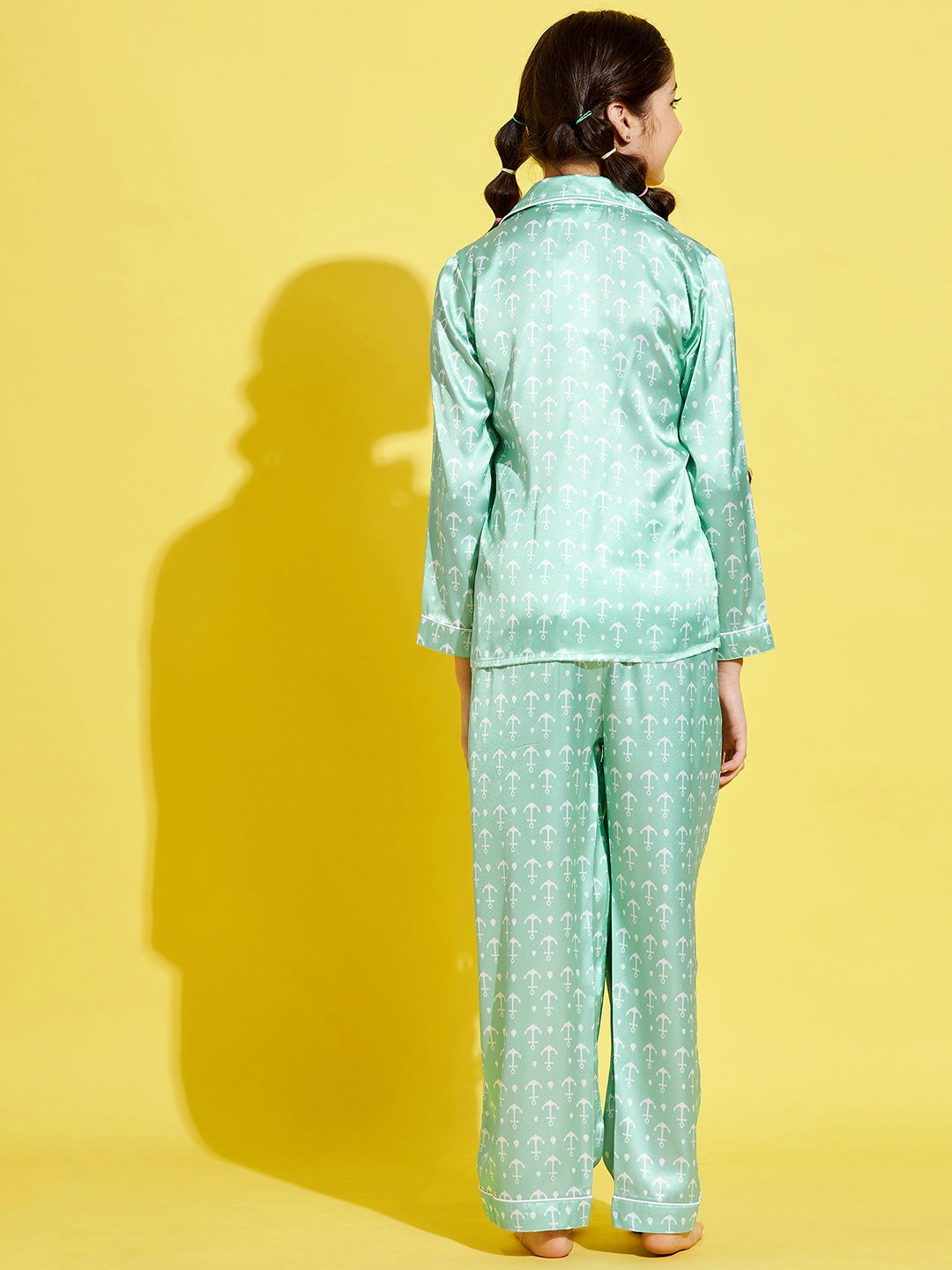 Cherry Jerry Girls Turquoise Blue Printed Nightsuit
