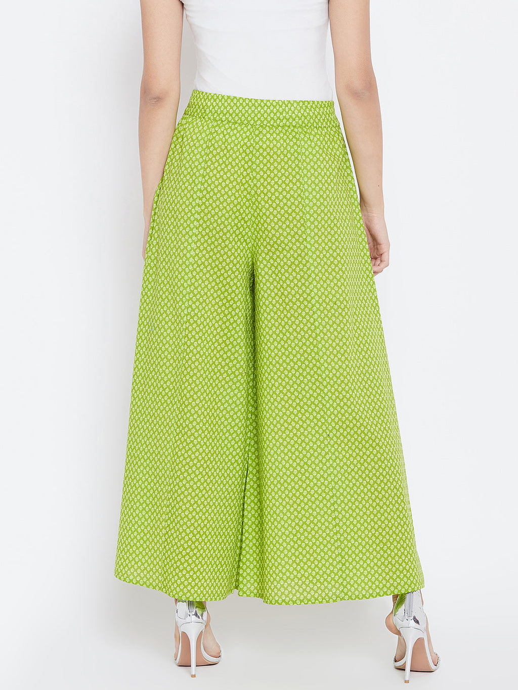 Women Green Printed Flared Palazzos