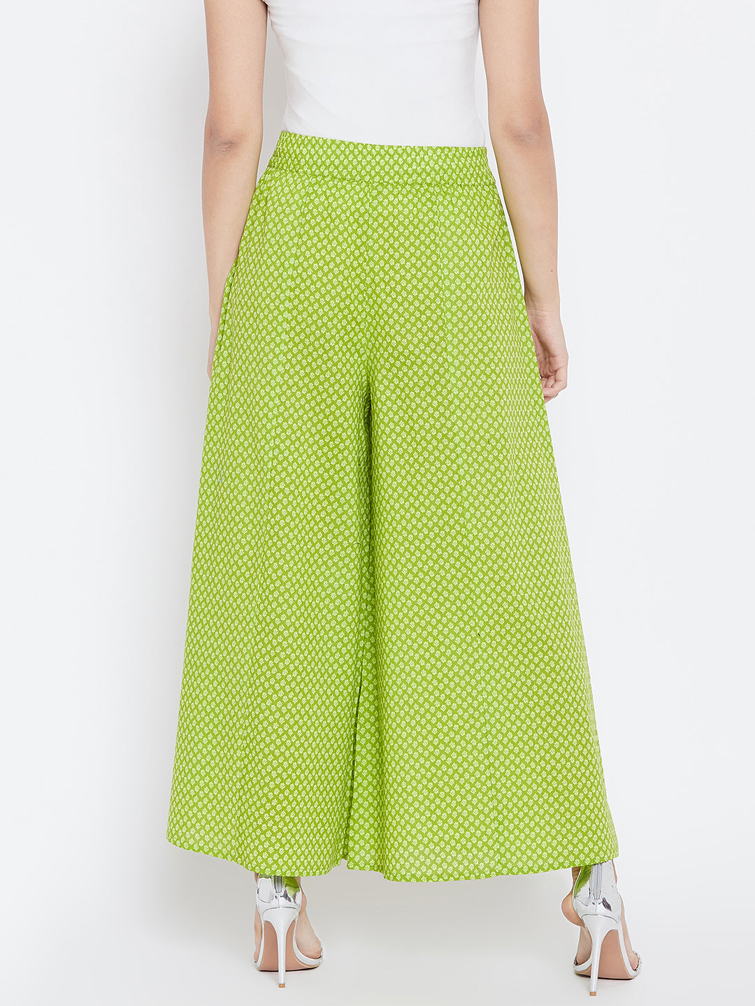 Women Green Printed Flared Palazzos