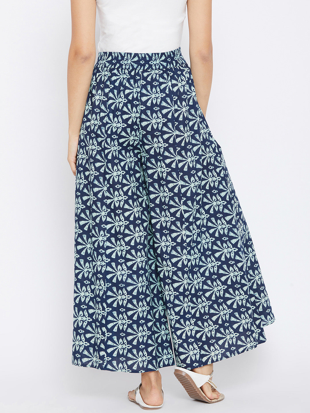 Women Navy Blue Flared Printed Palazzos