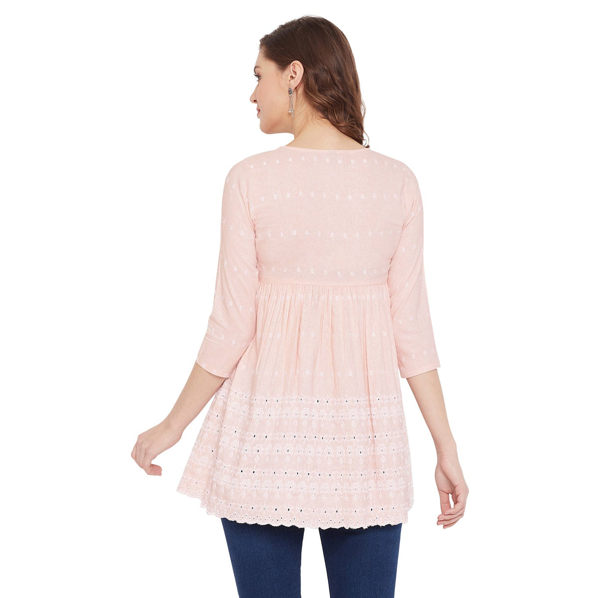 Women Peach Schiffli A-Line Flared Top